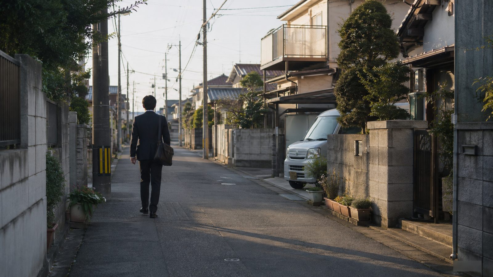住宅街を担当エリアへ向かうKORの営業メンバー